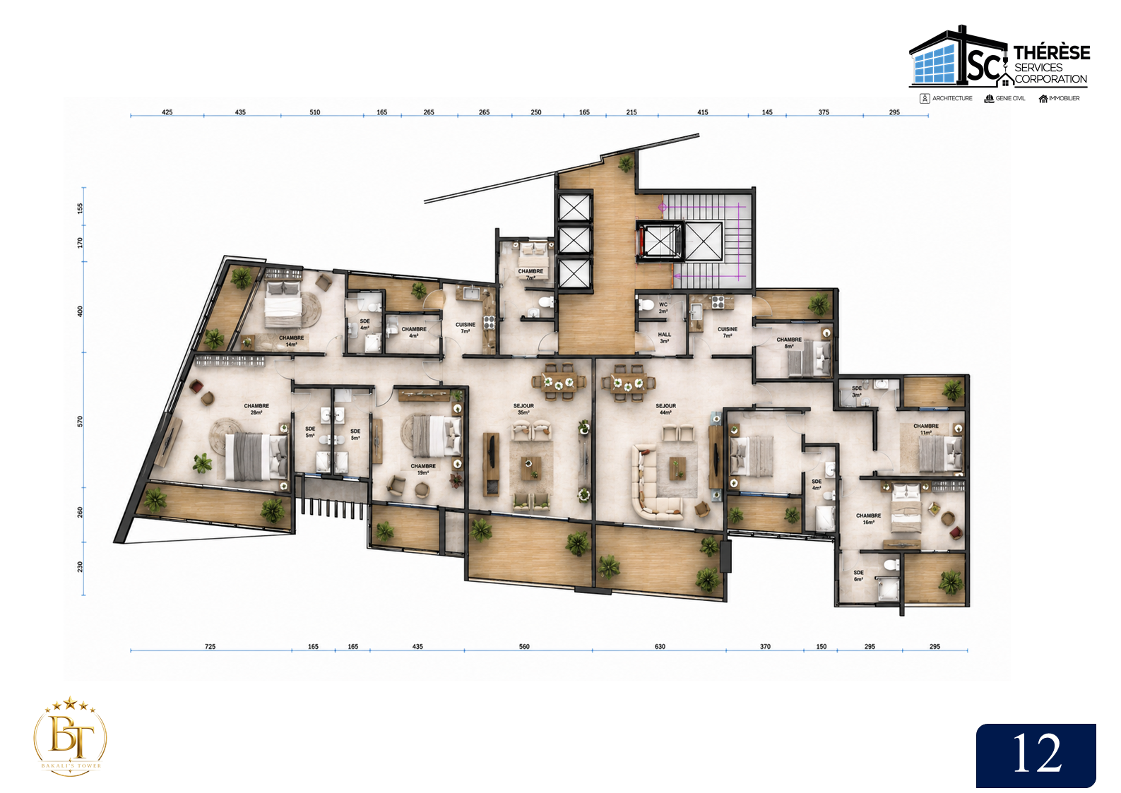 Plan detaille des appartements et terrasses